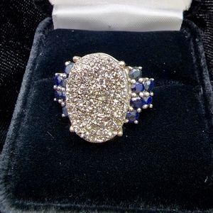 10 K White Gold Drusy Quartz  Ring size 9
